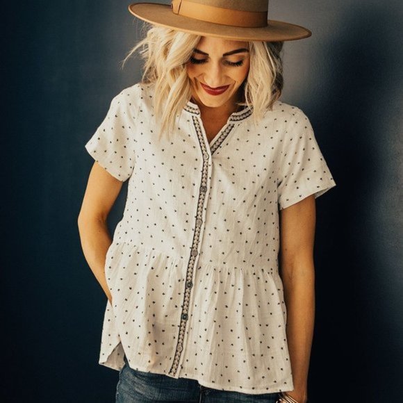 Roolee Tops - Roolee “Lucille” White Peplum Top | Button Down